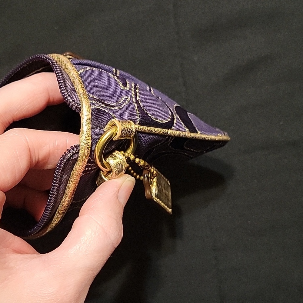 Coach Poppy Purple and Gold Signature Wristlet - Picture 8 of 13